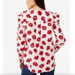 FREE ASSEMBLY Button Shoulder Blouse Long Sleeve Light Pink ? Red Floral Ruffle Size L Photo 2