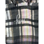 Roxy  Neutral Plaid Lightweight Scarf Black Gray Cream Fringe Classic Accessory Photo 10
