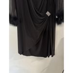 R & M Richards R.M Richards Black Stretchy Ruched Dress Sheer Sleeve Fur Trim Size 18W Photo 4
