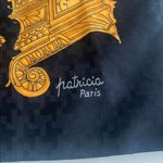 Vintage Patricia Paris Scarf 29 x 30 inches Black Gold Green Baroque Scrolls Photo 3