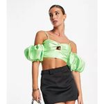 ASOS Design Cropped Puff Ball Sleeve Lime Green Top Size 8. NWOT Photo 1