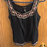 Lucky Brand women’s black tank top with embroidery on neckline size large Photo 0