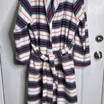LL Bean striped plush cozy soft long robe size large women petite winter Photo 0