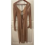 NWOT Meilun Deep V Dress Drawstring Long Sleeve Sequin Dress Long Gown, sz M Gold Size M Photo 3