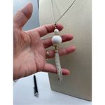 Vintage white chain tassel boho festival retro necklace White Photo 4
