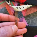 Trina Turk  Colorful Pleated Geometric Dolman Batwing Sleeve Top, size small Photo 5