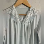 Vintage 1970s Shadowline Baby Blue Lace Trim Nylon Robe Small Long Lingerie Photo 4