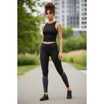 Athletic Works Athleta Long Leggings M Black Heather Eggplant Color Block Sporty Gym Workout Photo 2