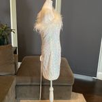 White Short Feather Sequin One Shoulder Prom Party Dress CorsetBack Size 12 NWOT Photo 2