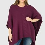 Nordstrom Wool Poncho Sweater One Size Burgundy Wine V-Neck Cable Knit Cashmere Photo 0