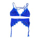SAVAGE X FENTY Royal Blue Baroque Bondage Front Closure Bralette and Garter Set Size undefined Photo 1