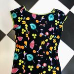 Vintage 90s Fruit Mini Dress Subtle Cocktail Print Bodycon Neon Colors Bright 10 Black Photo 1