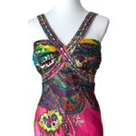 Vintage Formal Dress Small Y2K Long Maxi Holiday Party Colorful Beaded Tropical Pink Photo 4
