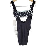 The Bikini Lab XXS Black Ribbed Plunge Suspender Swimsuit Tropical Print HighCut Photo 1