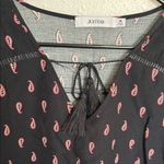 JustFab Black and Pink Tie Front Blouse with Long Sleeves Size Medium Photo 3