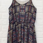 Boho print double layered hem‎ elastic waist dress Black Size L Photo 0