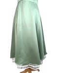 Bari Jay Halter Midi Satin Dress 8 Sage Green Bridesmaid Mother Ribbon Hem #305 Photo 3