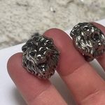 Head Signed Lisner Clip On Earrings Silver Tone - Lion  Photo 6