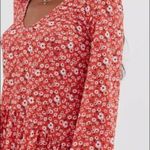 ASOS Red Ditsy Floral Boho Smock Long Sleeve Mini Shirt Dress Size 2 Feminine Photo 4