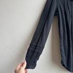 Quince  Textured Cotton Peasant Blouse Black Puff Sleeved Top Size Medium Photo 2