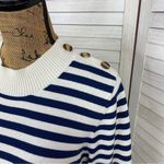 Haley and the Hound Striped Sweater Dress Crew Neck Knit Shift Blue White Medium Photo 4