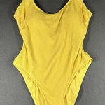 Lucky Brand  Swimsuit Womens Medium Yellow Textured One Piece Tank Lined Stretch Photo 0