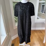 Vintage Papell Boutique Black Beaded Silk Short Sleeve Sheath Dress Size 8 Photo 8