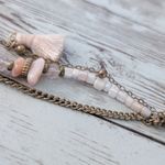 Light Pink and Bronze Tone Bracelet with Tassel Dangle Photo 10