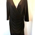 Ralph Lauren LAUREN Black 3/4 Sleeve Ruched Jersey Surplice Dress Women's 14P Photo 2