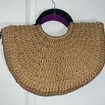 Handmade Unbranded Savanna Weave Styled Woven Bag w/ Black Trim Pom-Poms and Ribbon Photo 1