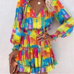 Unbranded Boho Short Mini Long Sleeve Round Neck Sz XL Pink Photo 9