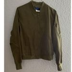 Army Green Satin Bomber Jacket Womens Size Medium Trucker Photo 15