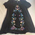Umgee  Floral Embroidered Black Tunic Dress Lined Boho Crochet Cotton Size S‎ Photo 3