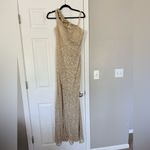 La Femme Gold Full Sequin One Shoulder Maxi Dress Photo 1