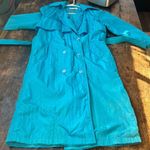 Vintage nylon long Blue rain Trench Coat size 10 Photo 3