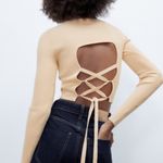 ZARA Open Back Lace Up Knit Mock Neck Sweater Photo 4