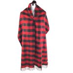 J Crew Scarf Wrap Fringe Buffalo Plaid Red Black Rectangle 83x15.5 Photo 2