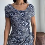 Vintage floral geometric print faux wrap mini dress S/M Blue Photo 3