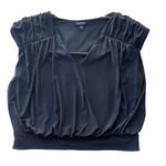 EXPRESS Polished Matte Jersey Ruched Banded Bottom Top Black Large blouse Photo 7