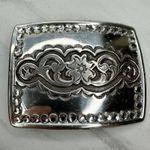 Vintage 1995 Western Rhinestone Belt Buckle Flower Scroll Silver ✨ Photo 0