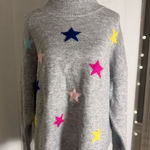 Crown & Ivy Cabana by Star Sweater Gray Mock Neck Colorful Stars Medium Cozy Photo 0