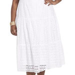 Lane Bryant  Eyelet Dress 20 White Lined Tiered Puff Sleeve‎ Boho Beachy Feminine Photo 0