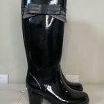 Kate Spade Black Rubber Tall Heeled Winter Rain Boots with Bow Size 7 Photo 5