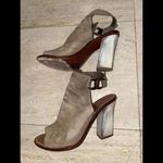 Tory Burch  Beige Brown Gemini Link‎ Peep Open Toe Slingback Suede Bootie Size 7 Photo 6
