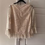 Cream Lace Lined Top With Fringe Details Delicate Sz 2 Evening Party Whimsy Gold Photo 3