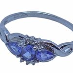 Women’s White Gold Tanzanite & Diamond Ring 10k Oval Cut .30ctw Sz 8.25 Photo 2