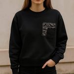 ZARA  Faux Leather Pocket Black Crewneck Sweatshirt Goth Bikercore Grunge Size M Photo 0