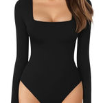 MANGOPOP  Square Neck Long Sleeve Bodysuit in Black, Size M​​​​ Photo 0
