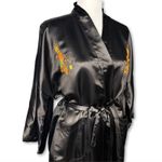 Esme 1950s Silk Embroidered Kimono Robe Large Asian Chinese Art Long Pockets Black Photo 3