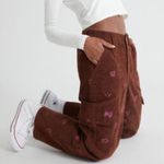 PacSun NWT Brown pink cargo joggers elastic waist brown hearts baggy corduroy Photo 0